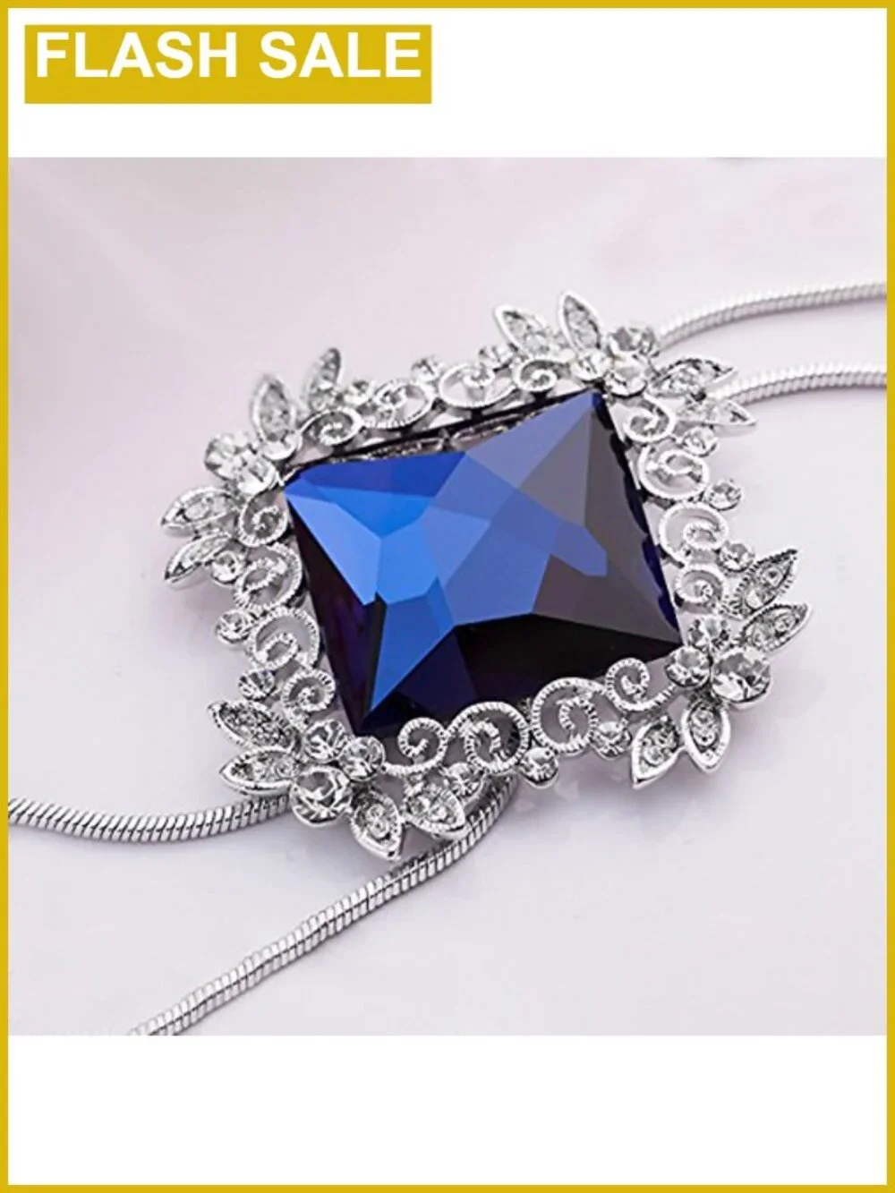 Long Chain Necklace Rhombus Glass Pendant Boho Sweater Jewelry for Women